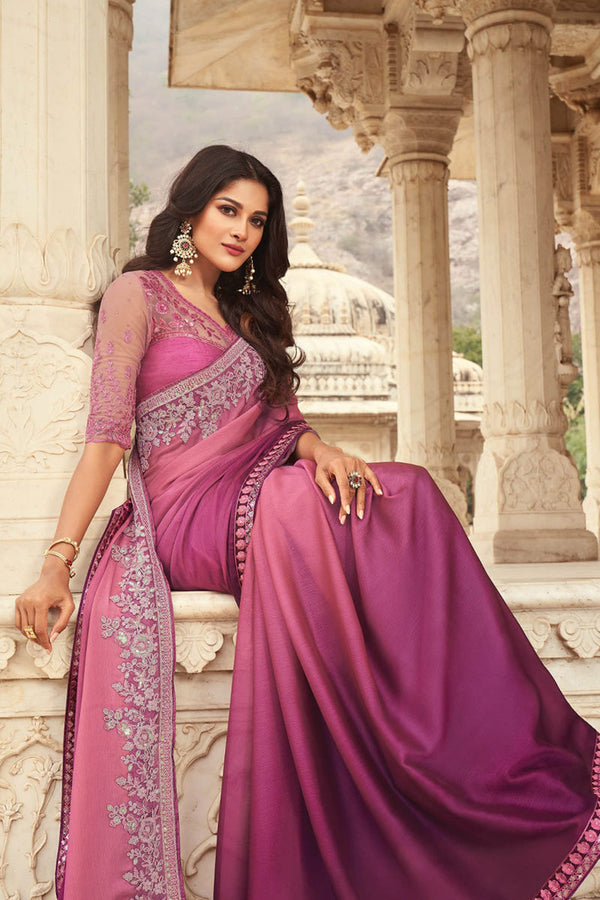 Lavender Elegant Designer Border Saree with Matching Blouse