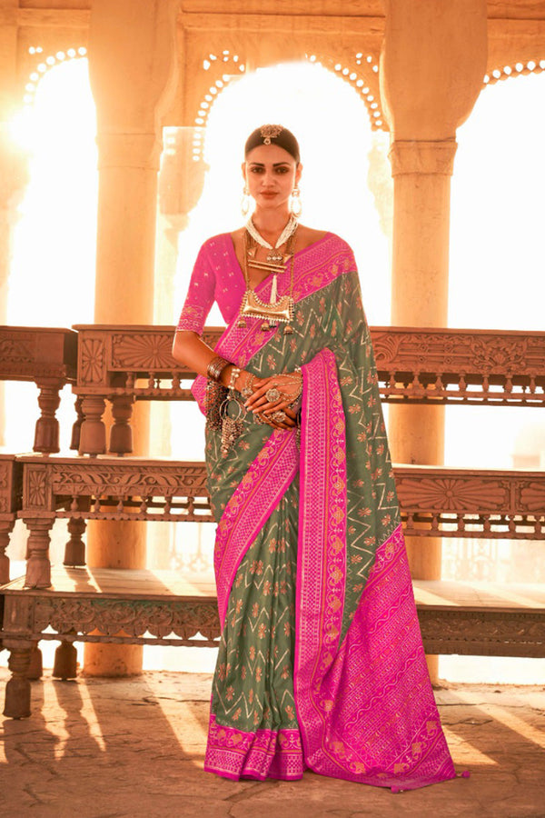 Exquisite Printed Patola Silk Marriage Wear Saree with Blouse