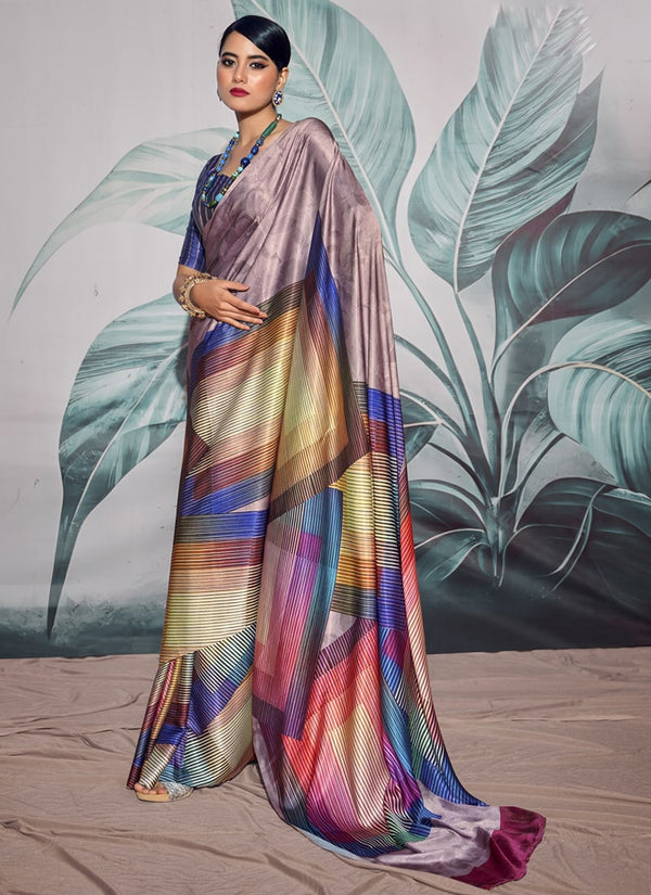 Lassya Fashion MultiColor Chic Crepe Saree Set with Digital Print