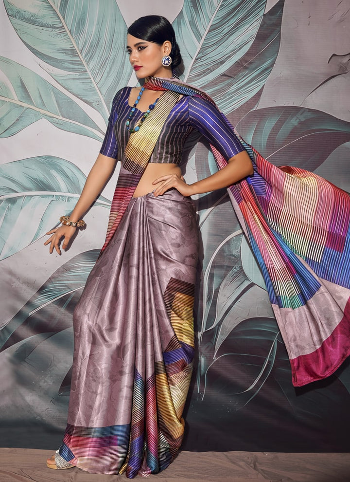 Lassya Fashion MultiColor Chic Crepe Saree Set with Digital Print