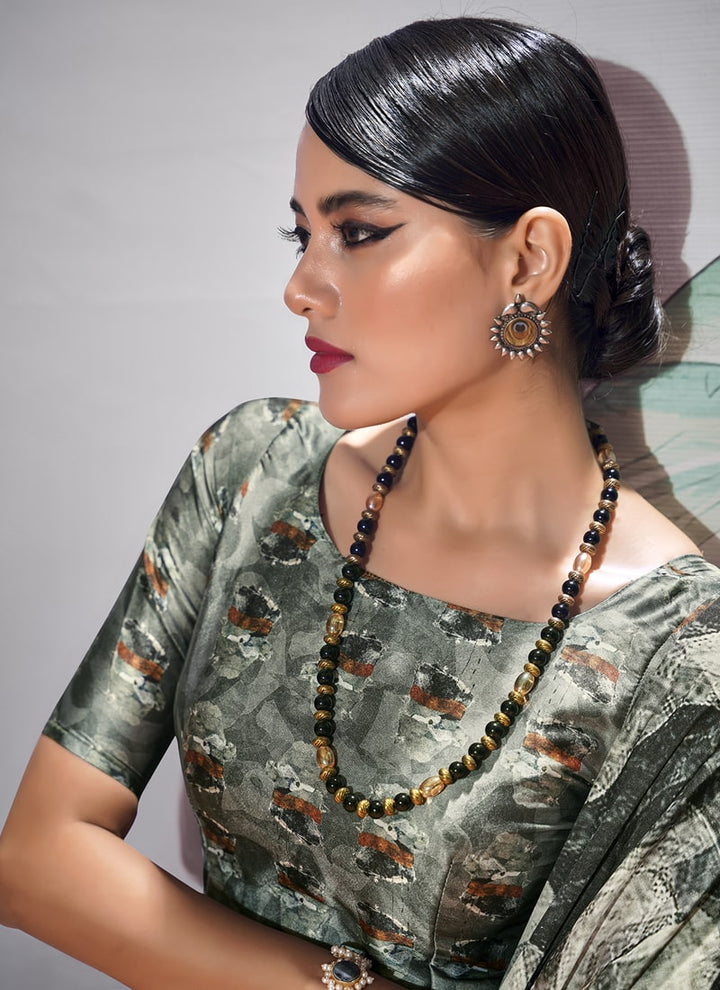 Lassya Fashion Black and White Chic Crepe Saree Set with Digital Print