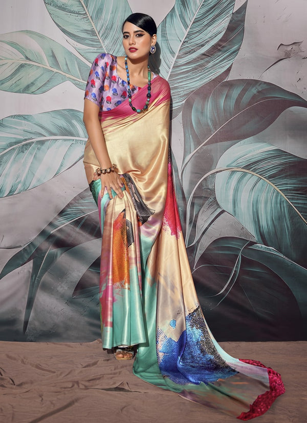 Lassya Fashion Multicolor Crepe Saree Ensemble Featuring Digital Printt