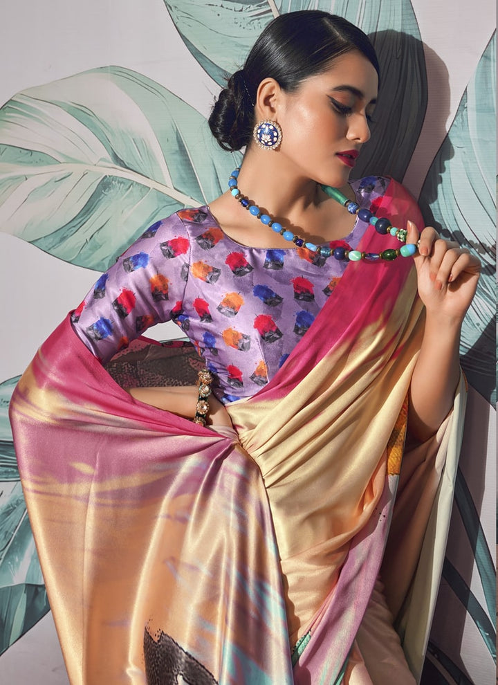 Lassya Fashion Multicolor Crepe Saree Ensemble Featuring Digital Printt