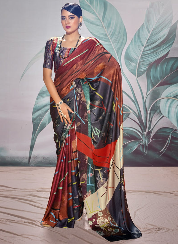 Lassya Fashion MultiColor Vibrant Crepe Saree Set with Contemporary Digital Print