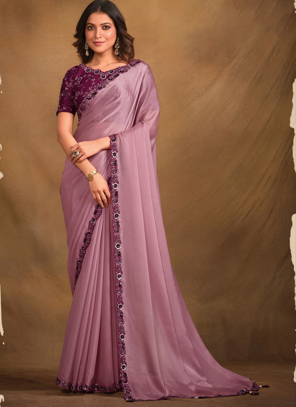 Lassya Fashion Lavender Elegant Party Wear Saree with Stone Embellishments