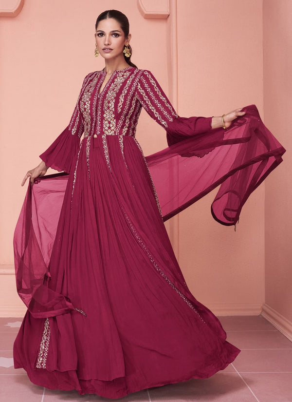 Lassya Fashion Magenta Pink Elegant Party Wear Gown with Georgette Dupatta