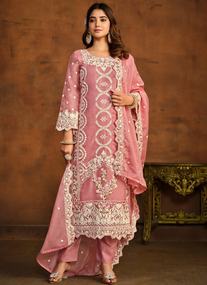 Lassya Fashion Baby Pink Elegant Designer Suit Set in Soft Organza