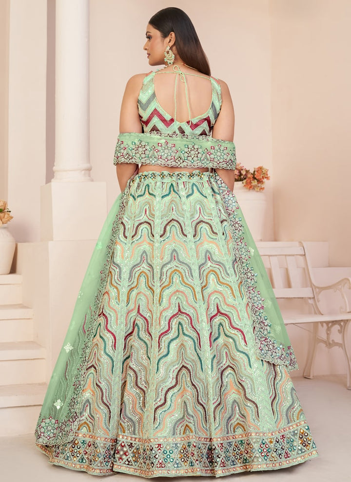 Lassya Fashion Pista Green Elegant Wedding Lehenga with Intricate Embellishments