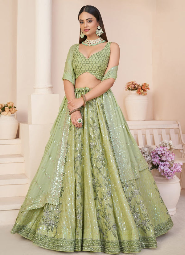 Lassya Fashion Pista Green Gorgeous Wedding Lehenga with Delicate Details