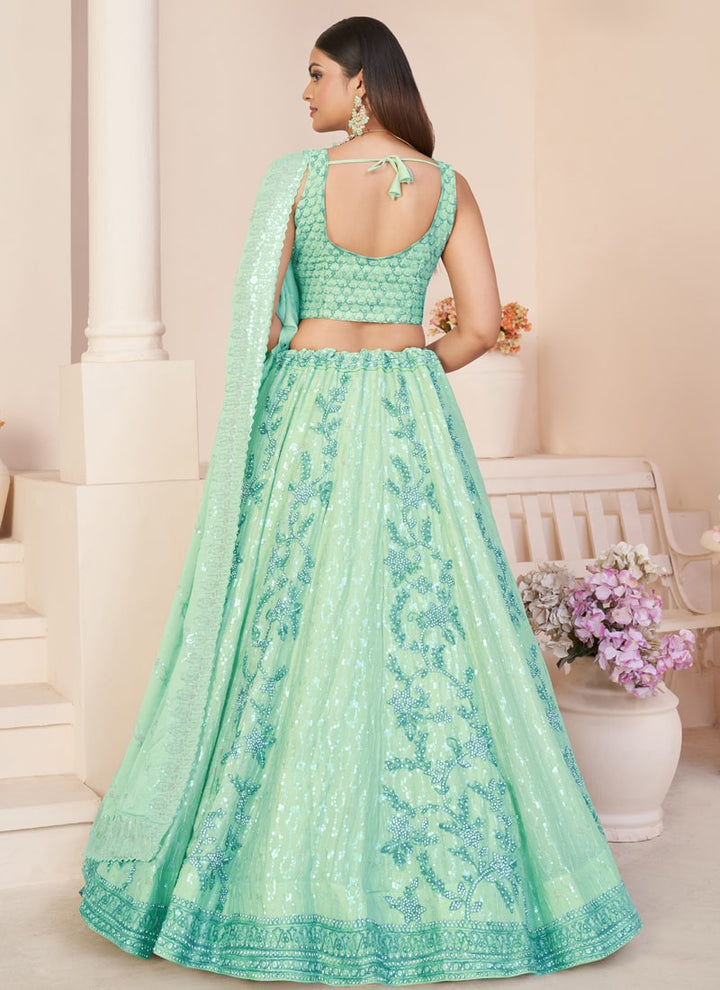 Lassya Fashion Turquoise green Gorgeous Wedding Lehenga with Delicate Details