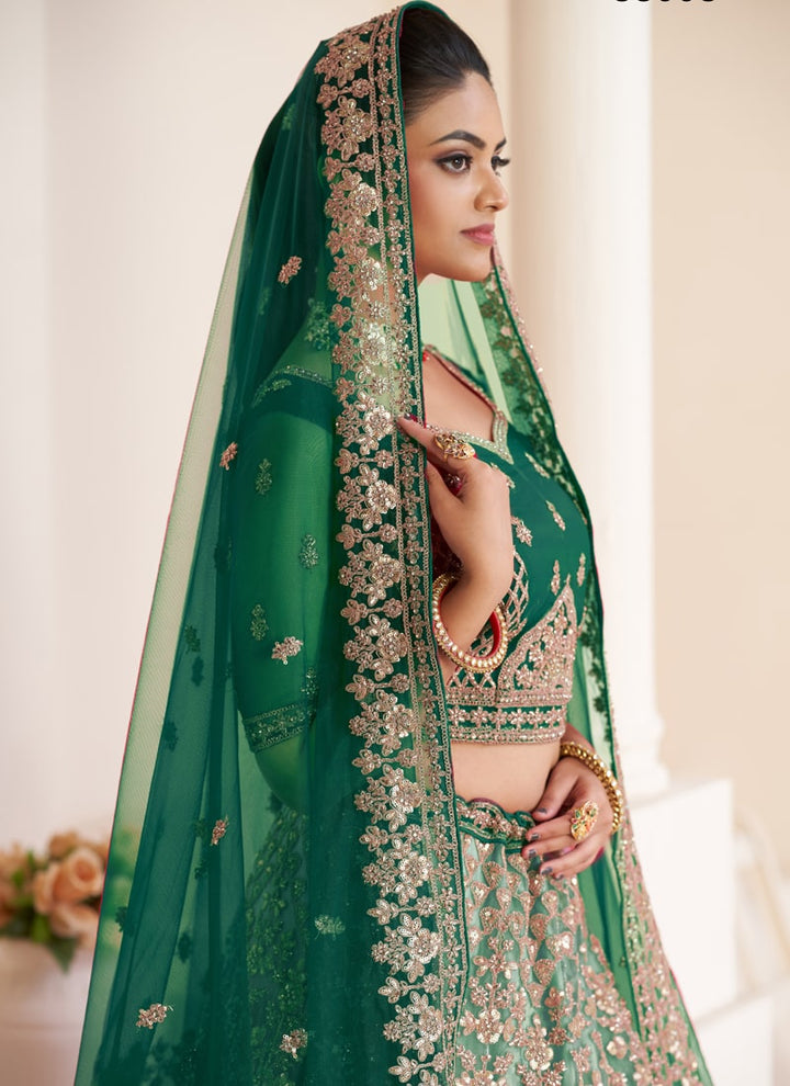 Lassya Fashion Forest Green Beautiful Wedding Lehenga with Detailed Decorations