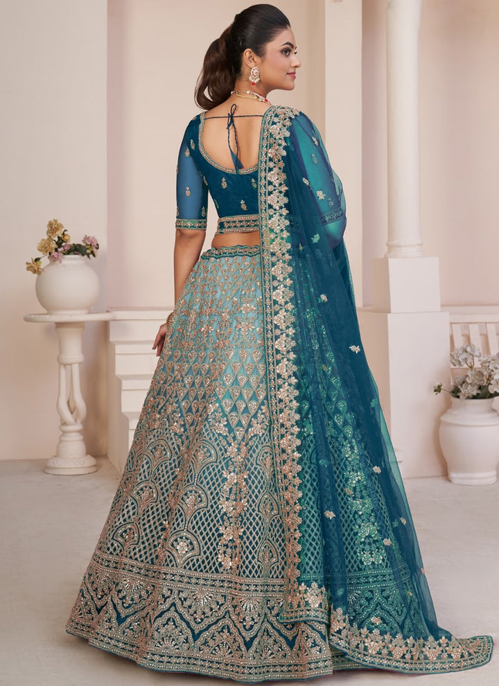 Lassya Fashion Teal Blue Beautiful Wedding Lehenga with Detailed Decorations