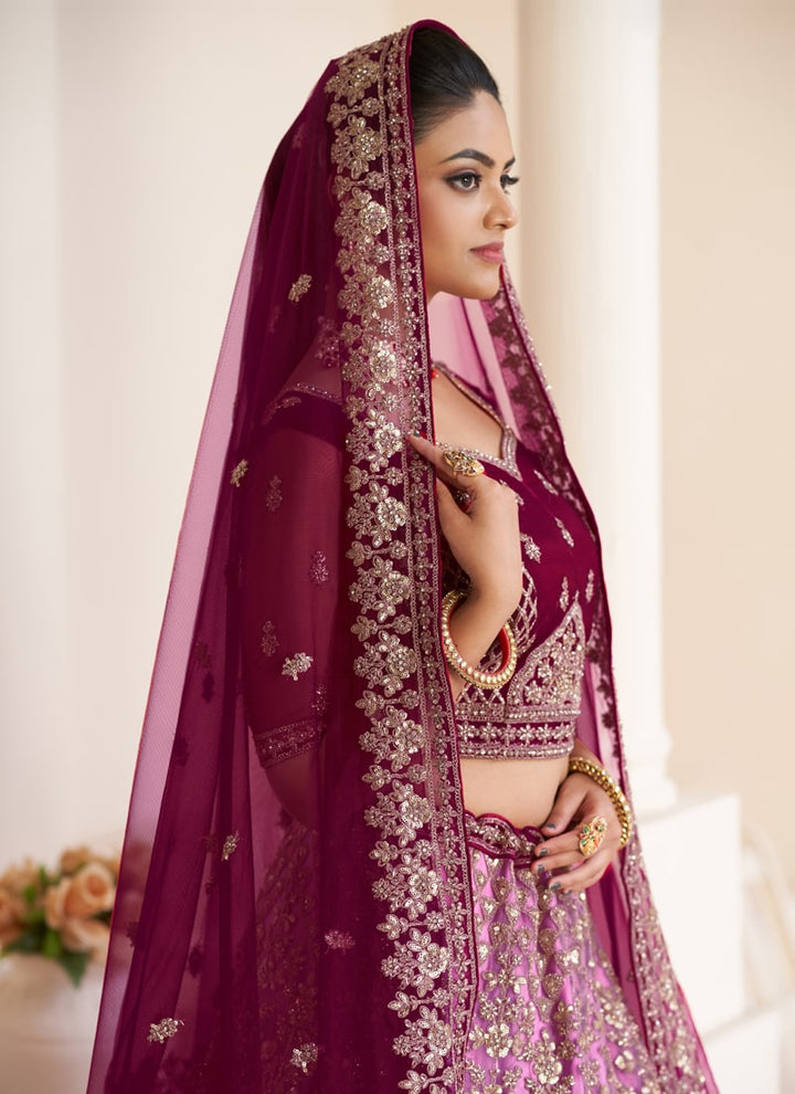 Lassya Fashion Maroon Beautiful Wedding Lehenga with Detailed Decorations