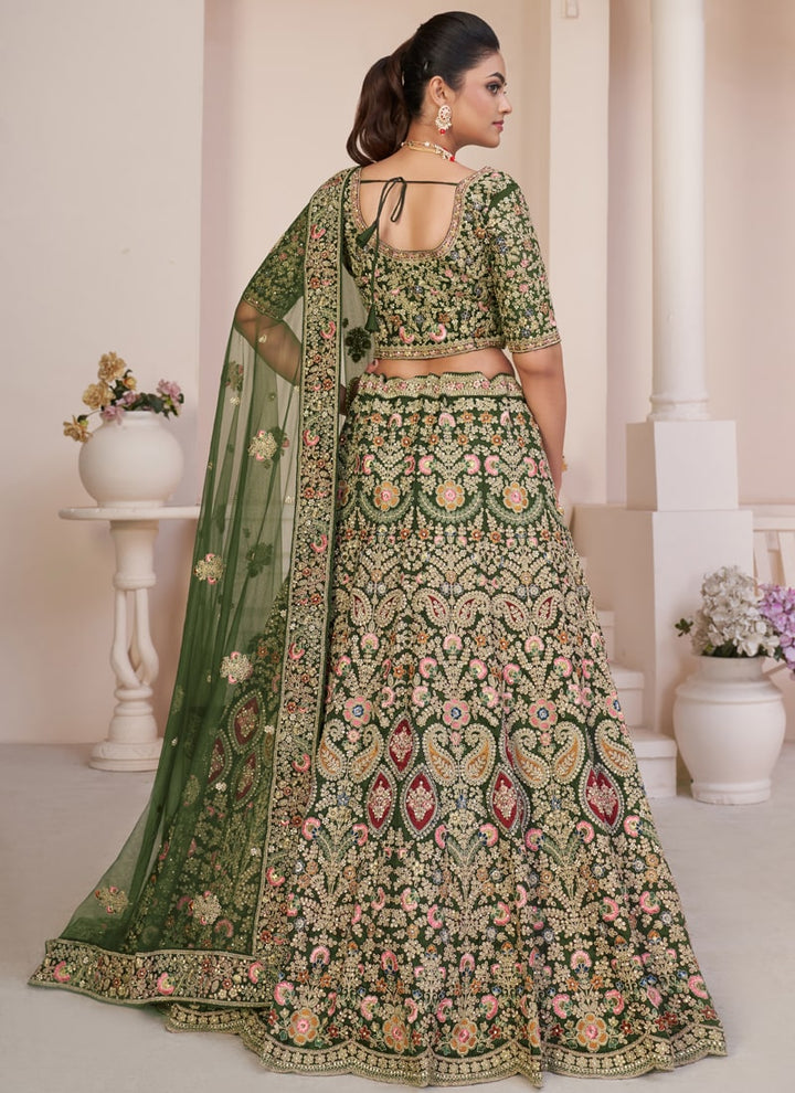 Lassya Fashion Olive Green Elegant Wedding Lehenga with Fine Embellishments