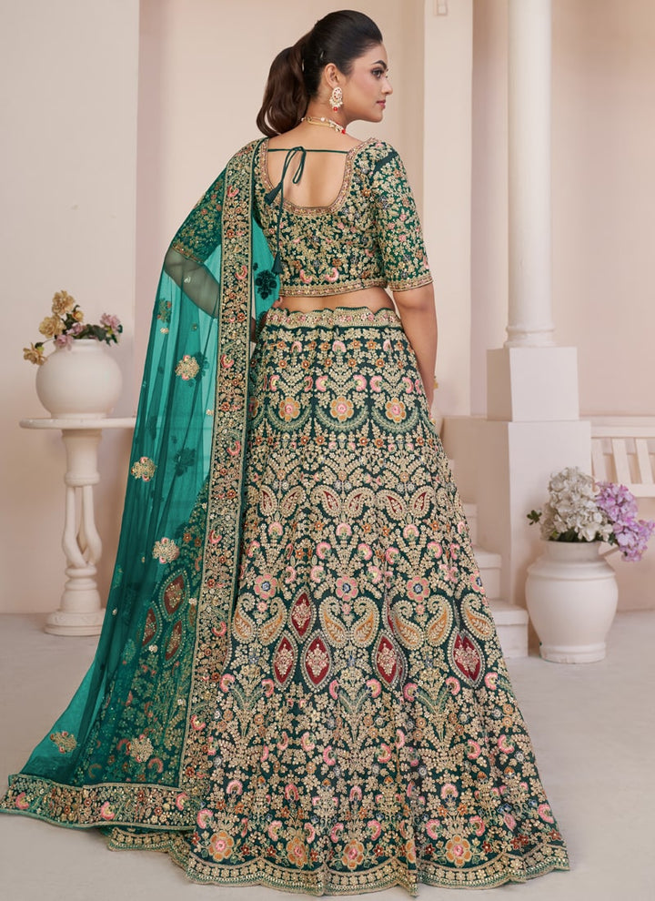 Lassya Fashion Pine Green Elegant Wedding Lehenga with Fine Embellishments