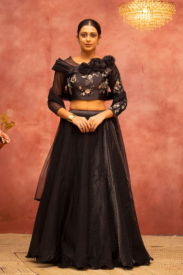 Elegant Solid Cut Work Lehenga with Embroidered Blouse