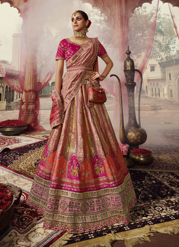 Lassya Fashion Rose Pink Exquisite Banarasi Silk Bridal Lehenga Set