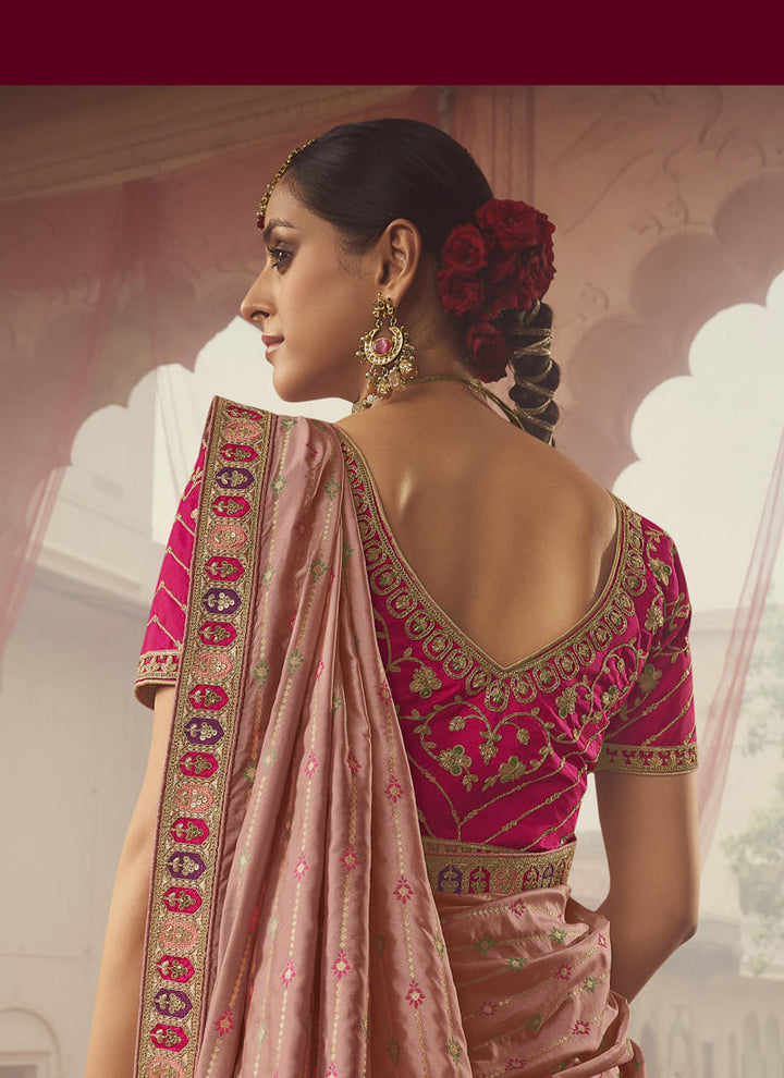 Lassya Fashion Rose Pink Exquisite Banarasi Silk Bridal Lehenga Set