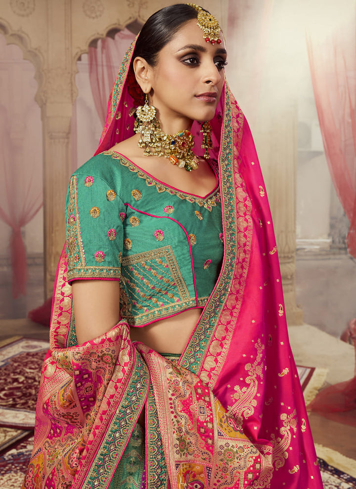 Lassya Fashion Spring Green Exquisite Banarasi Silk Bridal Lehenga Set