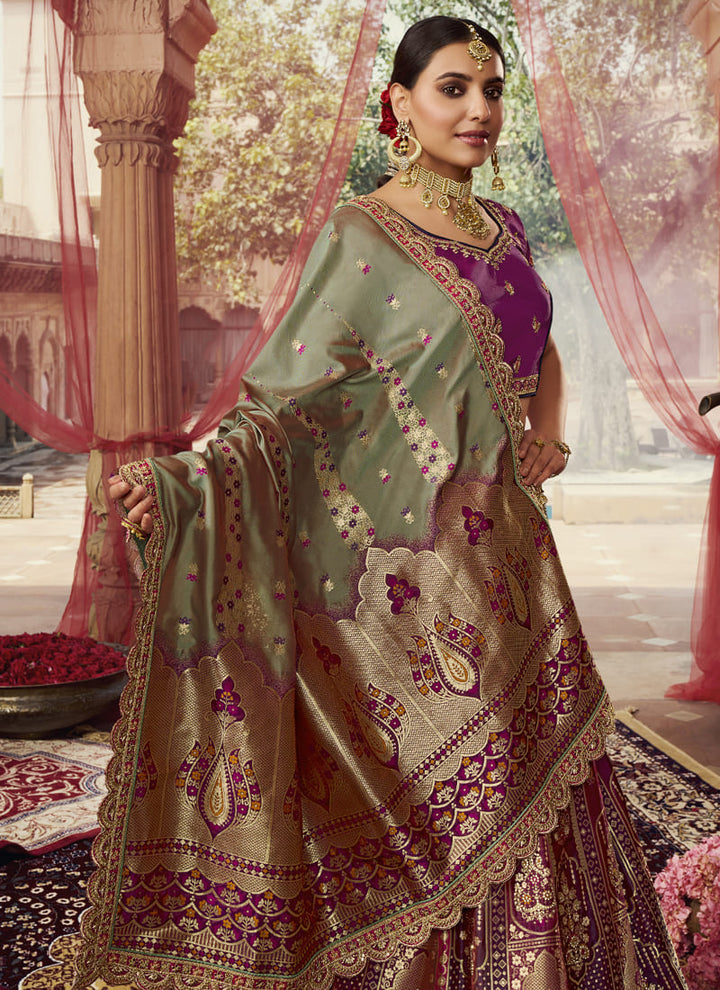 Lassya Fashion Purple Exquisite Banarasi Silk Bridal Lehenga Set