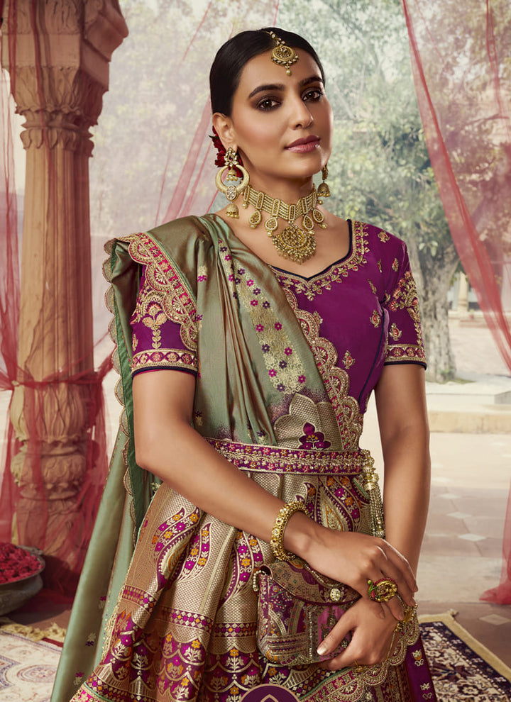 Lassya Fashion Purple Exquisite Banarasi Silk Bridal Lehenga Set
