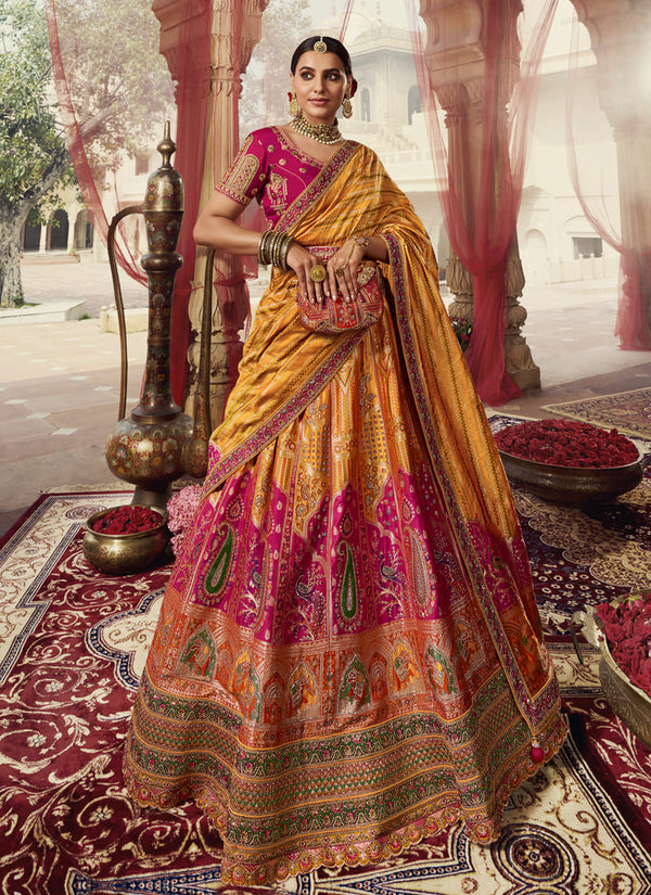 Lassya Fashion Mustard Yellow Exquisite Banarasi Silk Bridal Lehenga Set