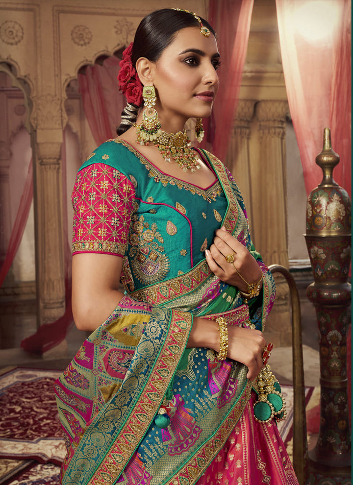 Lassya Fashion Rama Green Exquisite Banarasi Silk Bridal Lehenga Set