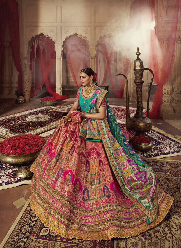 Lassya Fashion Rama Green Exquisite Banarasi Silk Bridal Lehenga Set