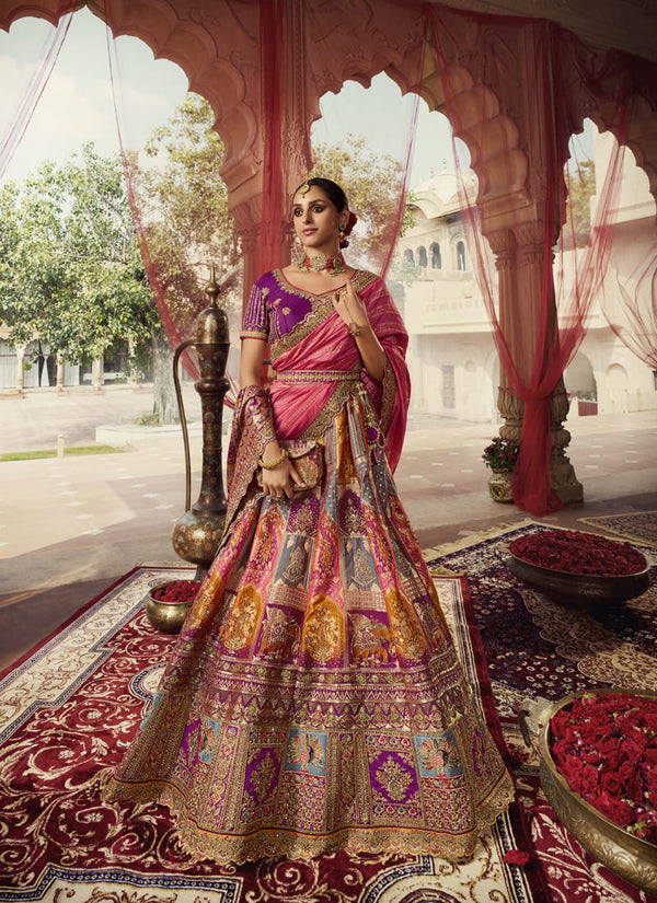 Lassya Fashion Multi Color Exquisite Banarasi Silk Bridal Lehenga Set