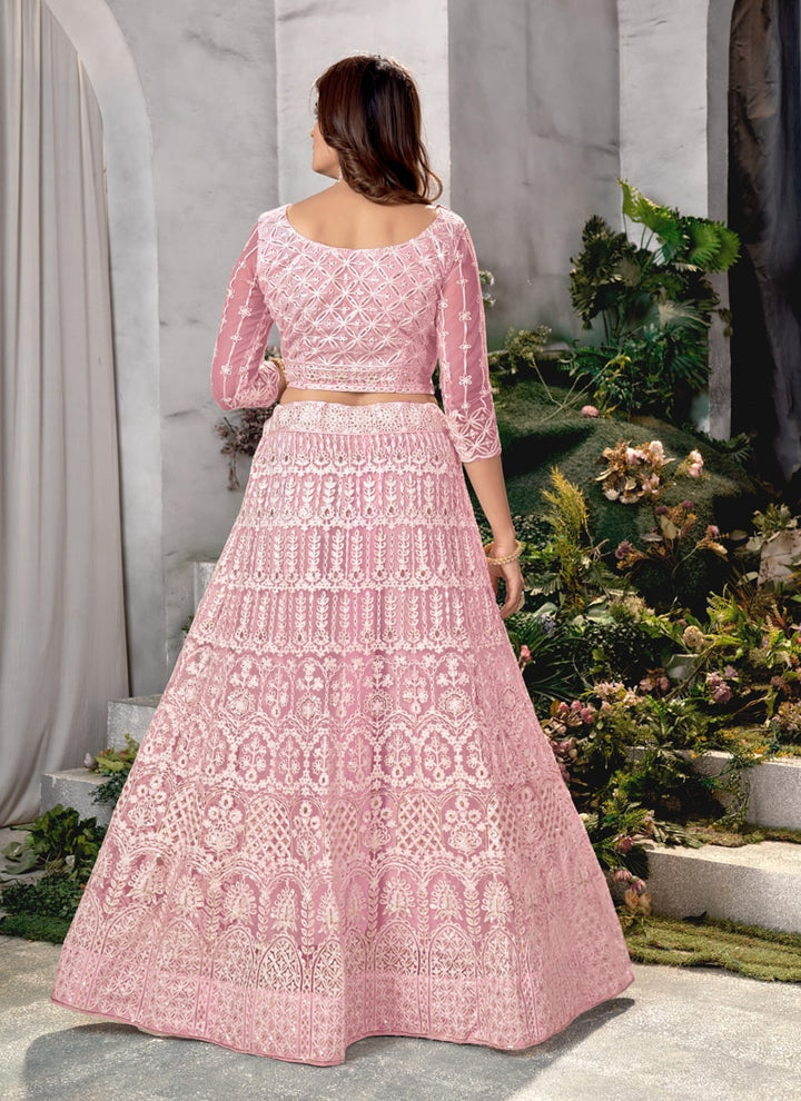 Lassya Blush Pink Chic Net Lehenga Choli Set with Exquisite Embroidery Work