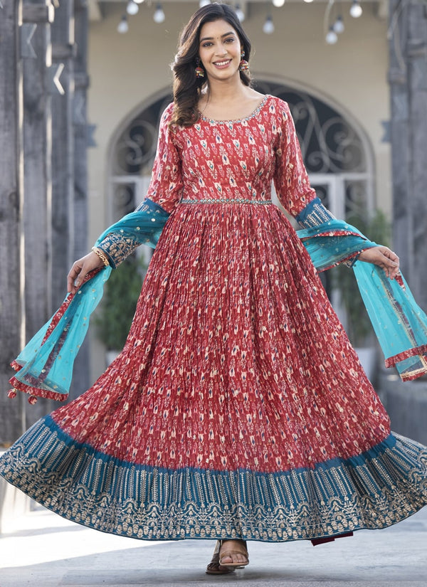 Lassya Rose Red Designer Gown with Handwork Embroidery and Elegant Detail