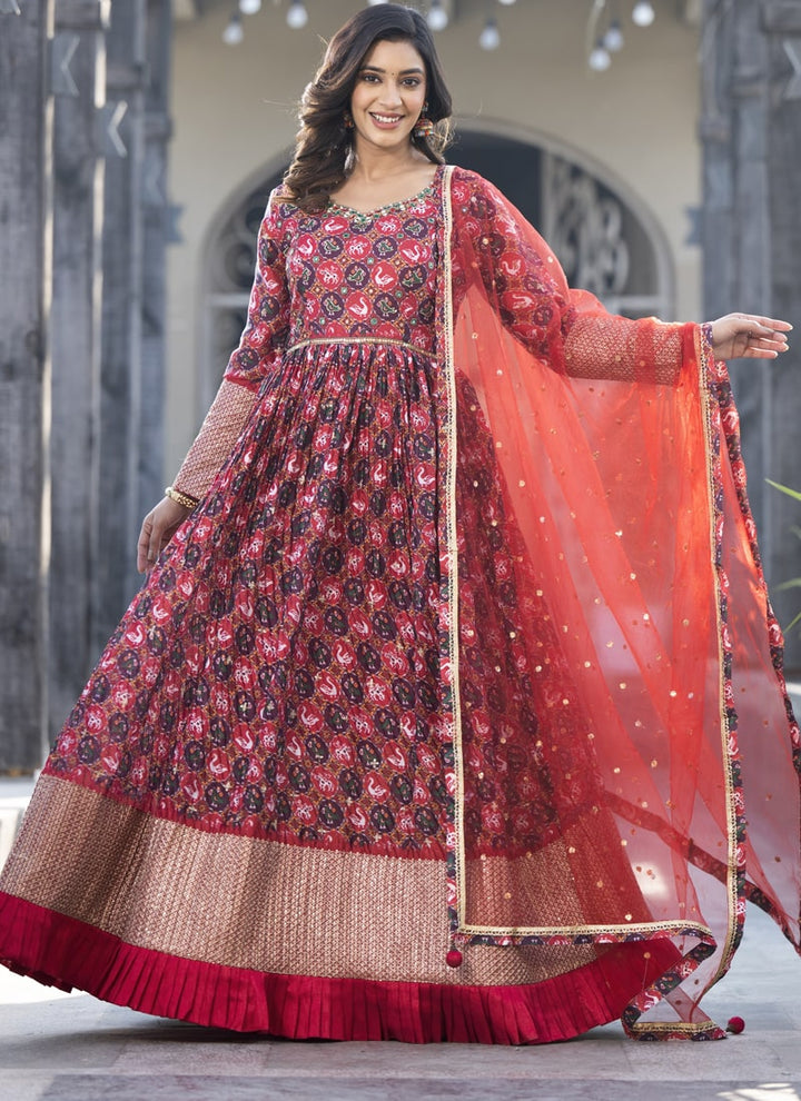 Lassya Crimson Red Designer Gown with Handwork Embroidery and Elegant Detail