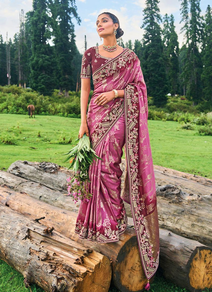 Lassya Fashion Dark Mavue Designer Banarasi Silk Saree with Exquisite Embroidery Work