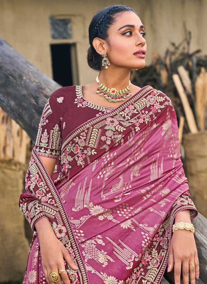 Lassya Fashion Dark Mavue Designer Banarasi Silk Saree with Exquisite Embroidery Work