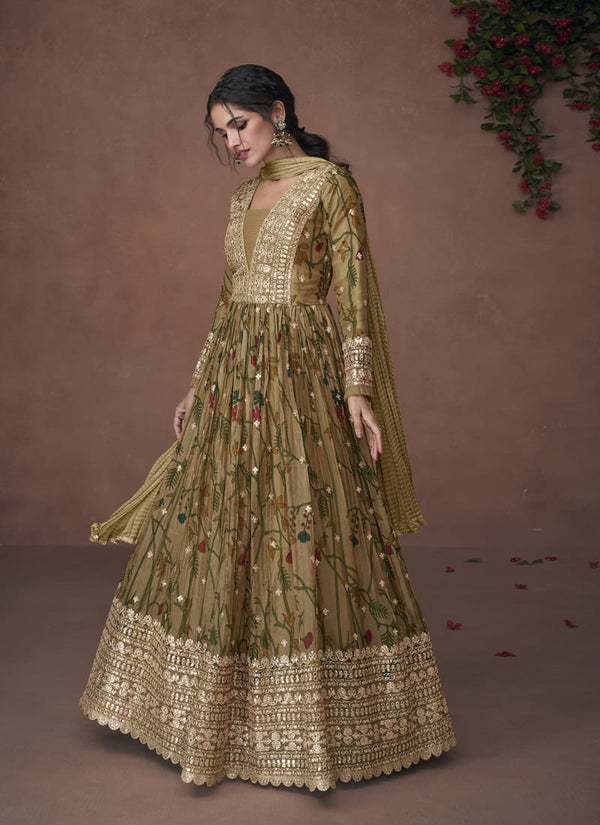 Lassya Fashion Khaki Exquisite Designer Long Anarkali Gown