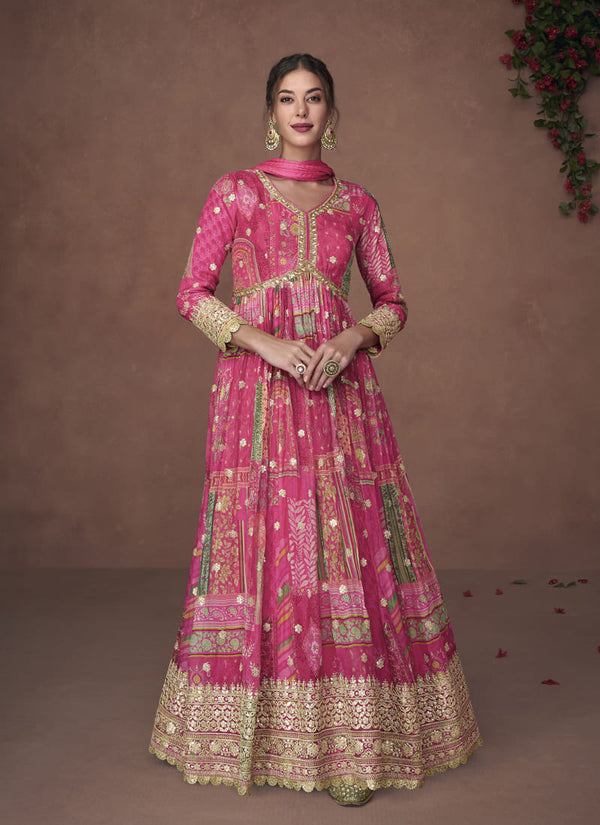 Lassya Fashion Magenta Pink Exquisite Designer Long Anarkali Gown