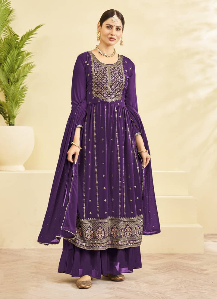 Purple Graceful Georgette Gharara Suit Set