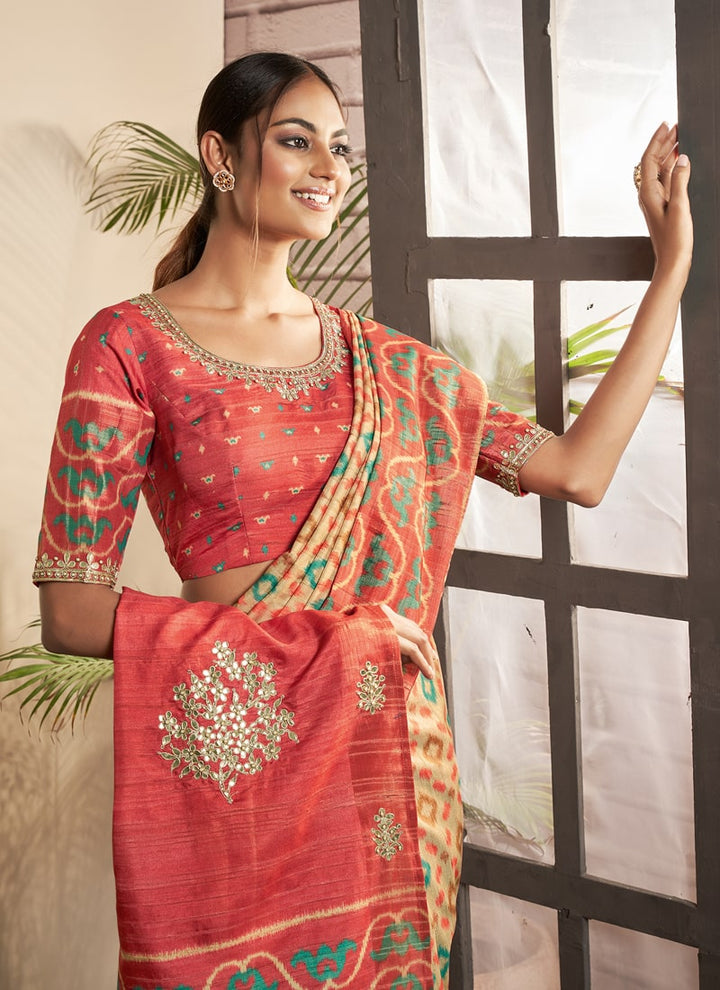 Lassya Fashion Cardinal Red Festive Delight Woven Designer Bhagalpuri Silk Saree