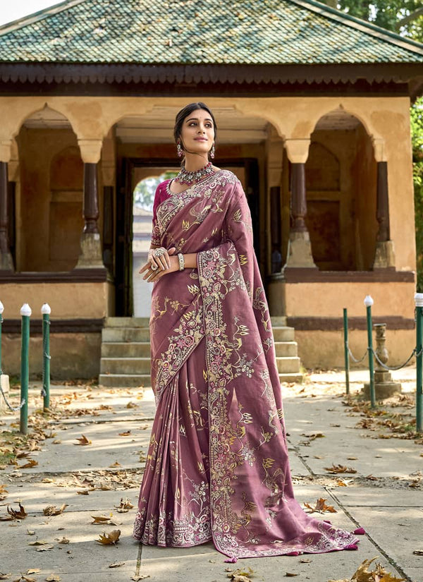 Mavue Pink Elegant Intricate Designer Silk Saree Set