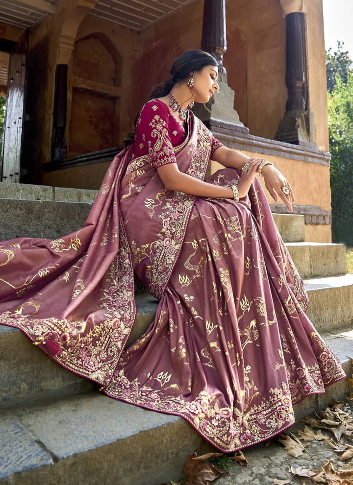 Mavue Pink Elegant Intricate Designer Silk Saree Set