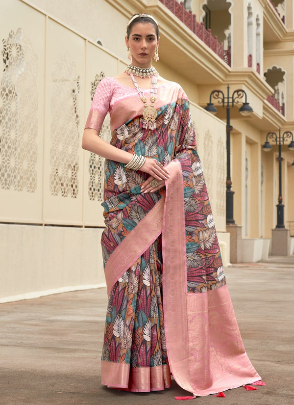 Light Pink Designer Art Silk Saree with Weaving Border