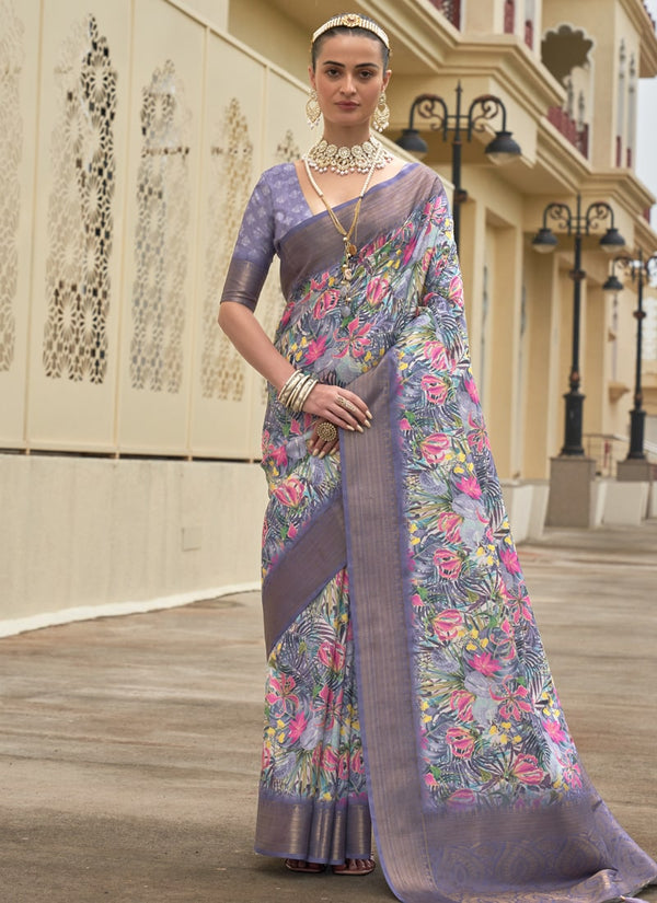 Purple Lavender Designer Art Silk Saree with Weaving Border