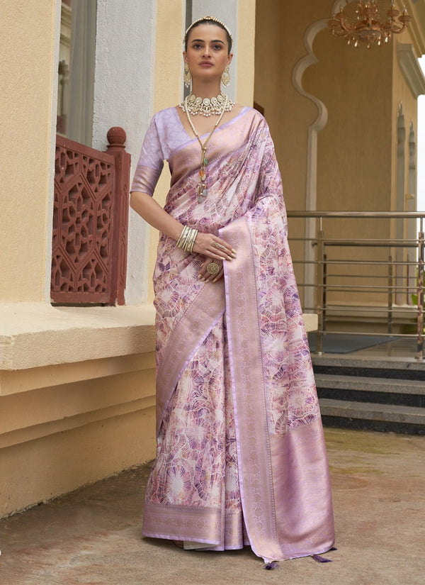 Pink Lavender Designer Art Silk Saree with Weaving Border